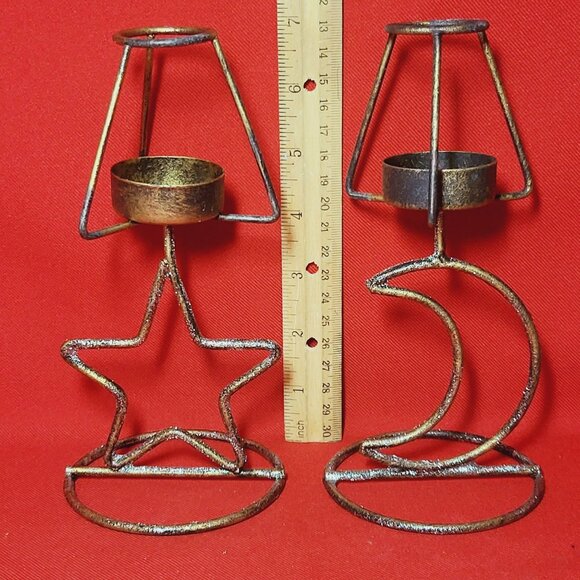 Metal Star Moon Tea Light Candle Holder Set of 2 - Picture 8 of 10